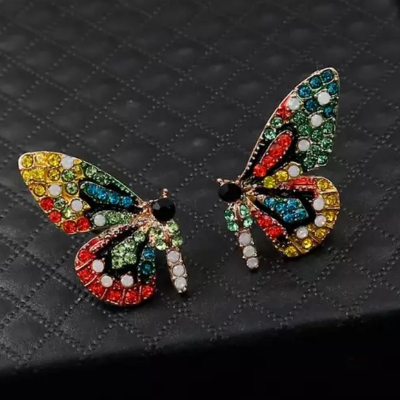 NEW!! Jeweled Butterfly Earrings - Picture 2 of 3